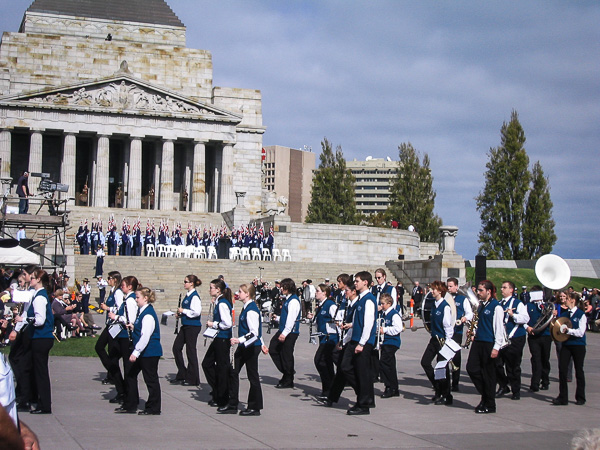 The Werribee Concert Band perform at the Melbourne ANZAC Day parade in 2005